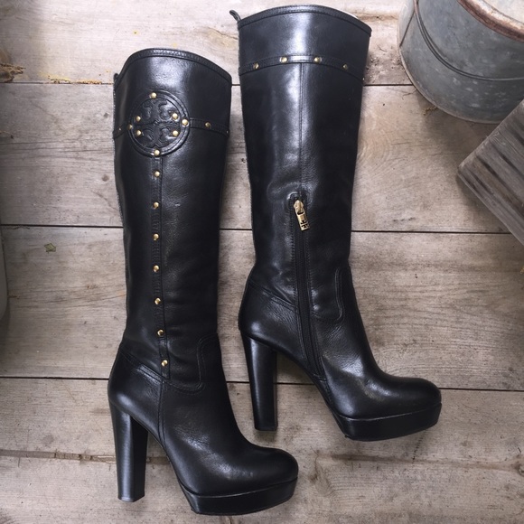 Tory Burch Shoes - Tory Burch Black Leather Colleen Boots Gold Accent